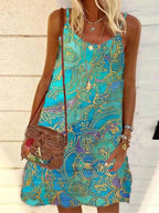 Printed Loose Strap Chiffon Print Shift Dress