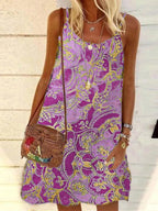 Printed Loose Strap Chiffon Print Shift Dress