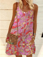 Printed Loose Strap Chiffon Print Shift Dress