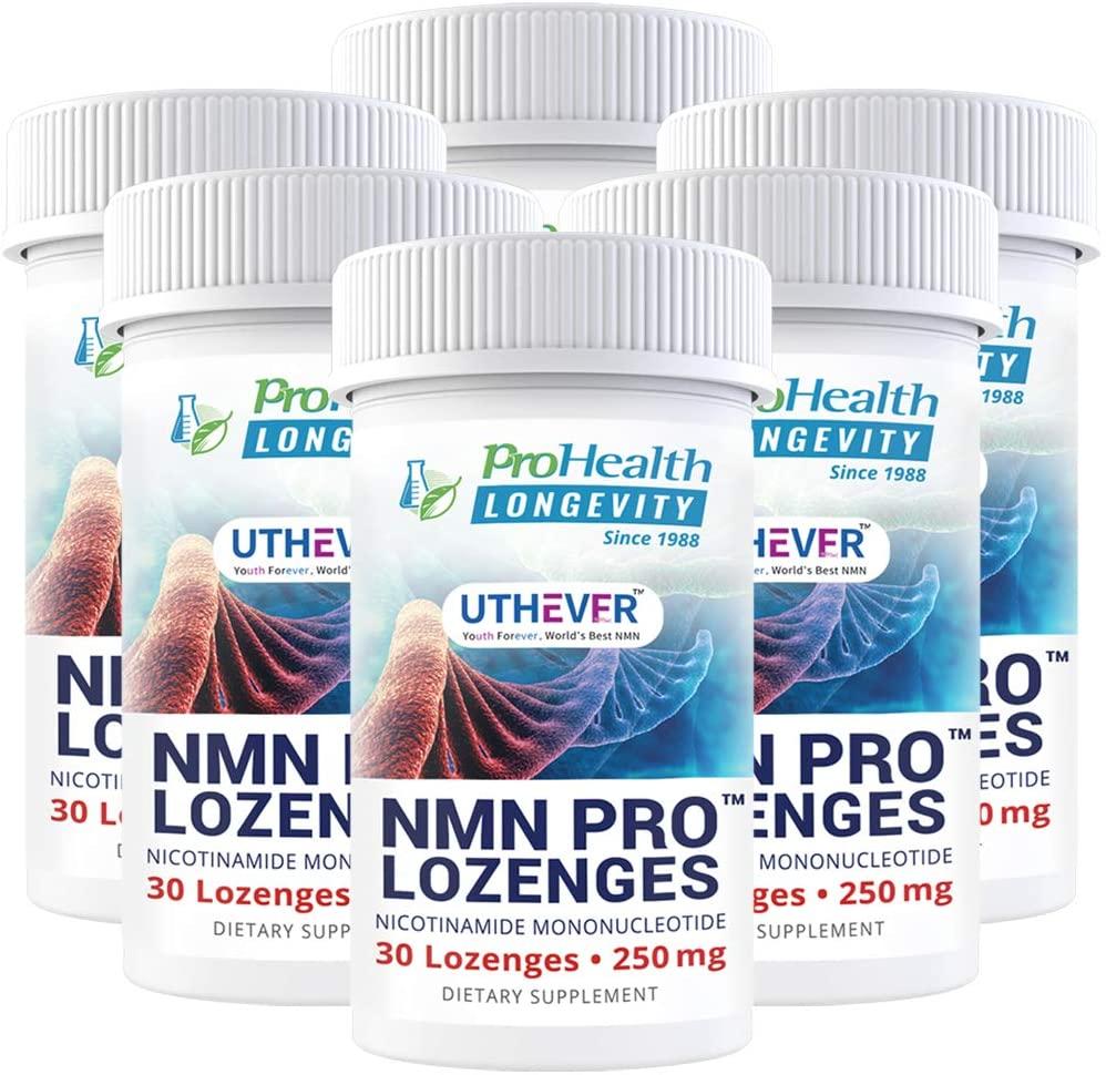 ProHealth Longevity NMN Pro Lozenges - Uthever Brand - World’s most trusted ultra-pure, stabilized, pharmaceutical grade NMN to boost NAD+, used in human clinical trials (250 mg, 30 lozenges) (6 pack)