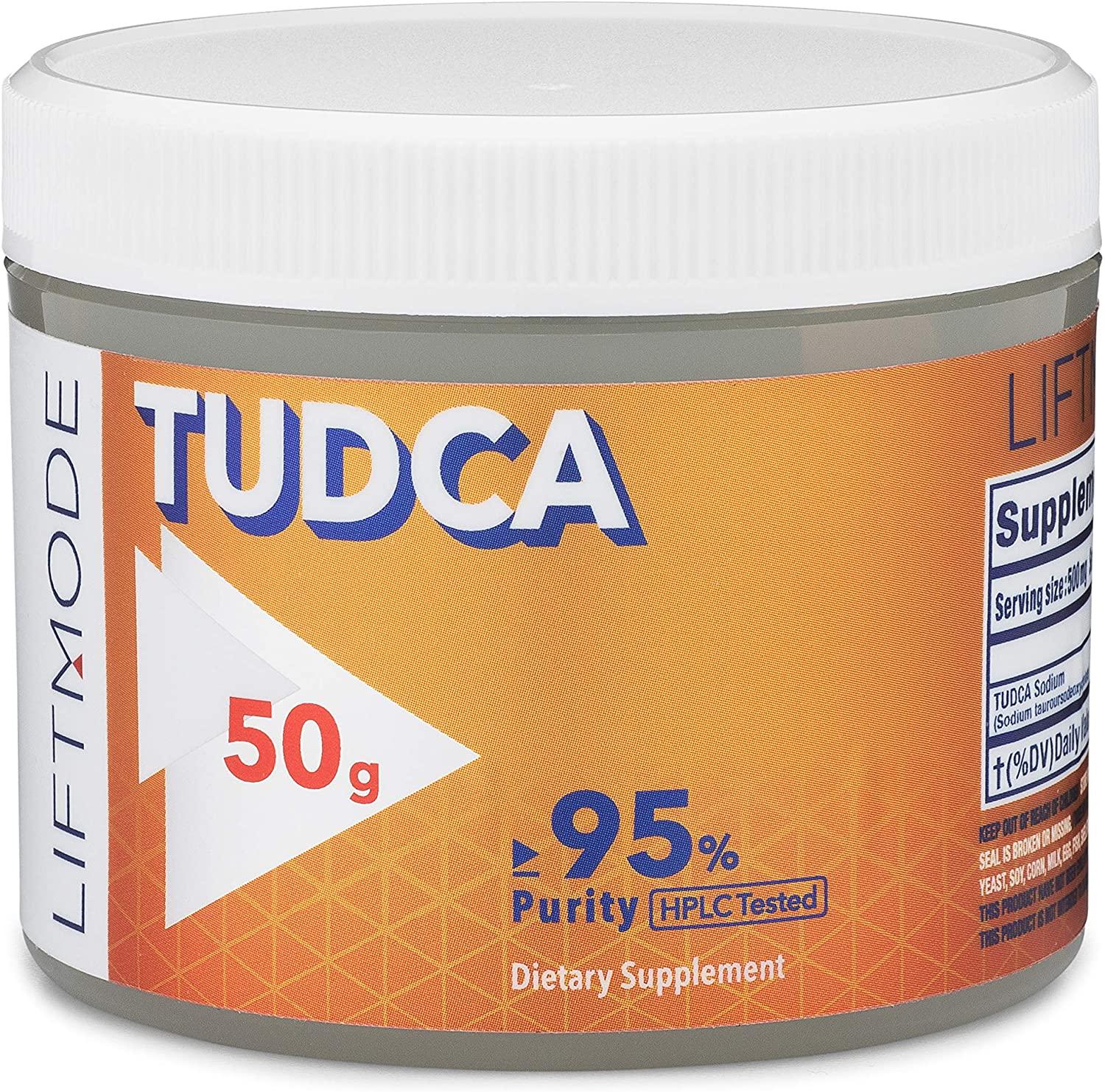 LiftMode TUDCA Sodium (Tauroursodeoxycholic Acid, Taurine-UDCA) Powder Supplement - for Liver Support & Gut Health - Fat Burner - Vegetarian, Vegan, Non-GMO, Gluten Free - 50 Grams (100 Servings)