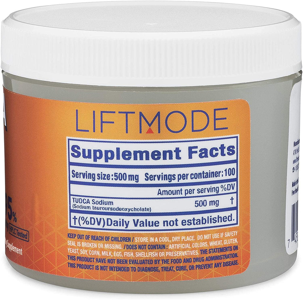 LiftMode TUDCA Sodium (Tauroursodeoxycholic Acid, Taurine-UDCA) Powder Supplement - for Liver Support & Gut Health - Fat Burner - Vegetarian, Vegan, Non-GMO, Gluten Free - 50 Grams (100 Servings)