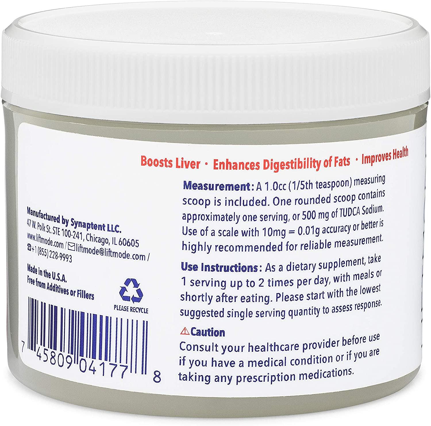 LiftMode TUDCA Sodium (Tauroursodeoxycholic Acid, Taurine-UDCA) Powder Supplement - for Liver Support & Gut Health - Fat Burner - Vegetarian, Vegan, Non-GMO, Gluten Free - 50 Grams (100 Servings)