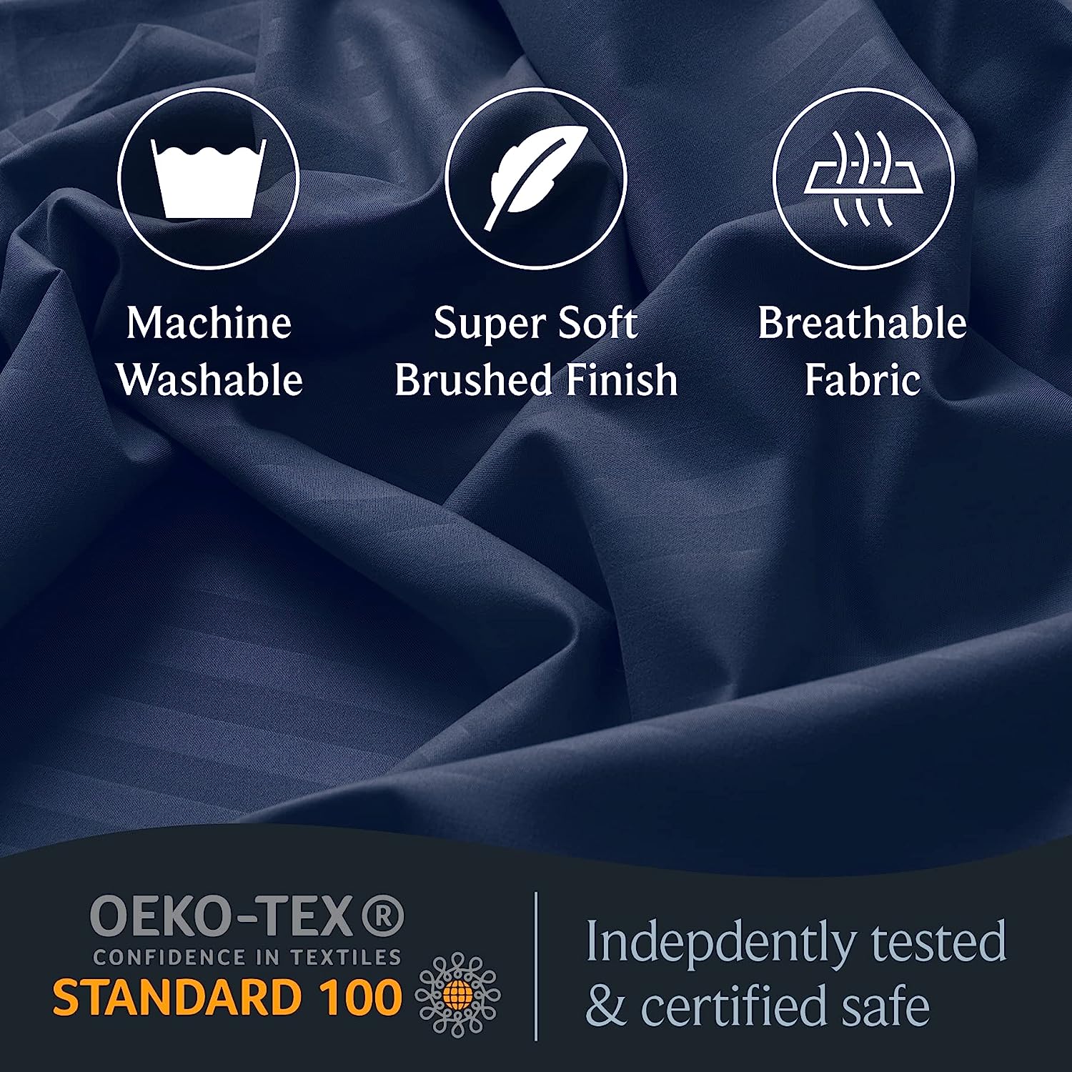 LuxClub Queen Size Striped Sheets Set, 6 PC Striped Bed Sheets, Deep Pockets 18" Eco Friendly Wrinkle Free Cooling Sheets Machine Washable Hotel Bedding Silky Soft (Queen, Striped Navy)