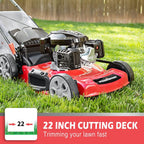 PowerSmart Self Propelled Lawn Mower, 22 Inch Lawn Mower Self-propelled, 200CC 4-Stroke Engine, 3 in 1 Gas Lawn Mower with Bag, 5 Cutting Heights Adjustable (1.2''-3.5'')