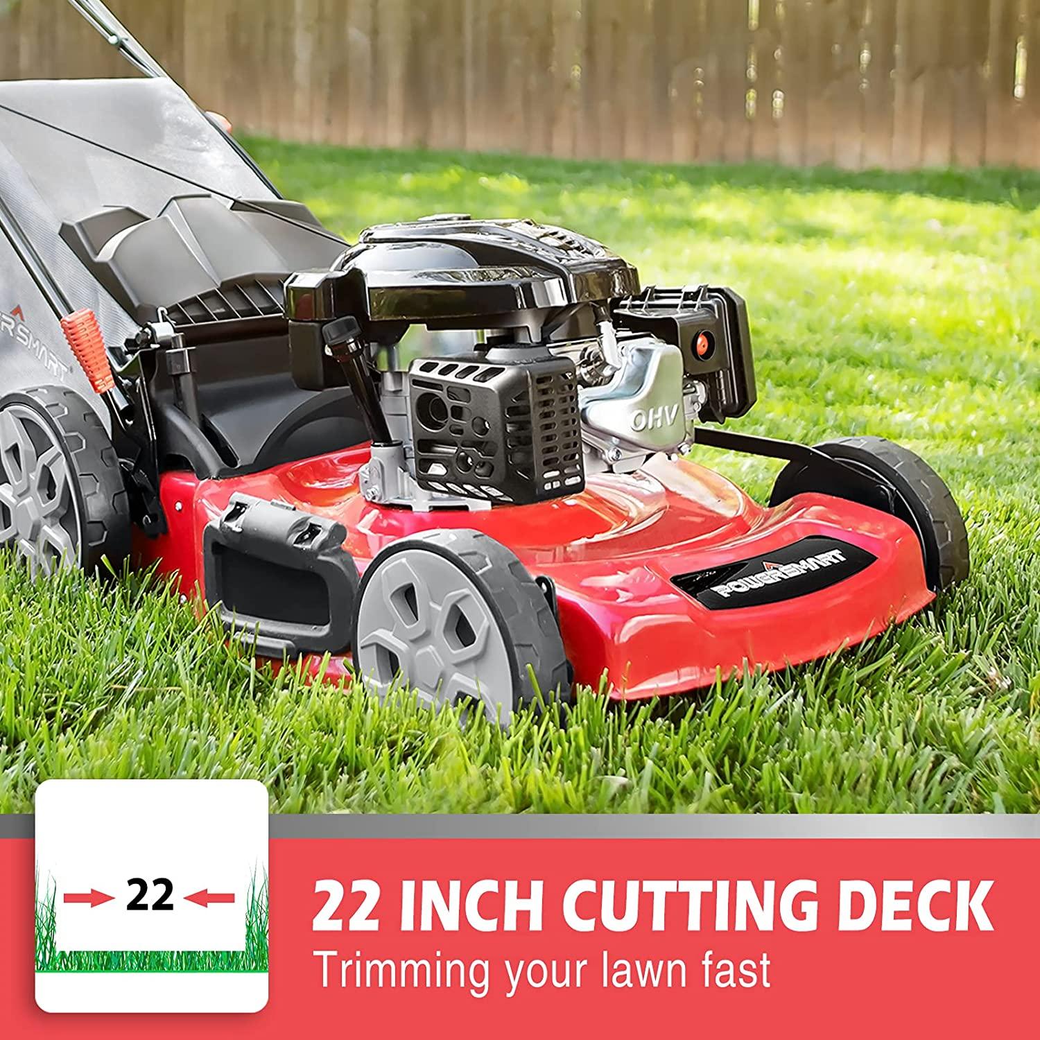 PowerSmart Self Propelled Lawn Mower, 22 Inch Lawn Mower Self-propelled, 200CC 4-Stroke Engine, 3 in 1 Gas Lawn Mower with Bag, 5 Cutting Heights Adjustable (1.2''-3.5'')
