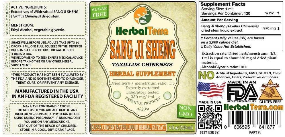 Sang Ji Sheng, Mulberry Mistletoe (Taxillus Chinensis) Tincture, Dried Stem Liquid Extract (Brand Name: HerbalTerra, Proudly Made in USA) 30x2 fl.oz (30x60 ml)