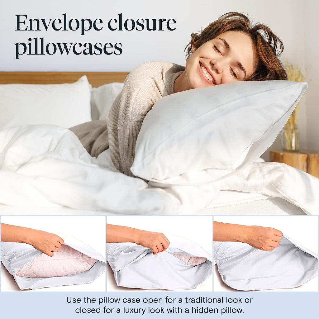 LuxClub 6 PC Queen Sheet Set Bamboo Sheets Deep Pockets 18" Eco Friendly Wrinkle Free Cooling Sheets Machine Washable Hotel Bedding Silky Soft - White Queen