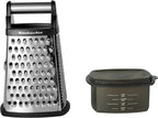 KitchenAid Gourmet 4-Sided Stainless Steel Box Grater with Detachable Storage Container, 10 inches tall, Black