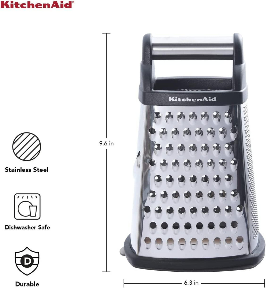KitchenAid Gourmet 4-Sided Stainless Steel Box Grater with Detachable Storage Container, 10 inches tall, Black