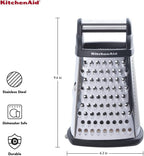 KitchenAid Gourmet 4-Sided Stainless Steel Box Grater with Detachable Storage Container, 10 inches tall, Black