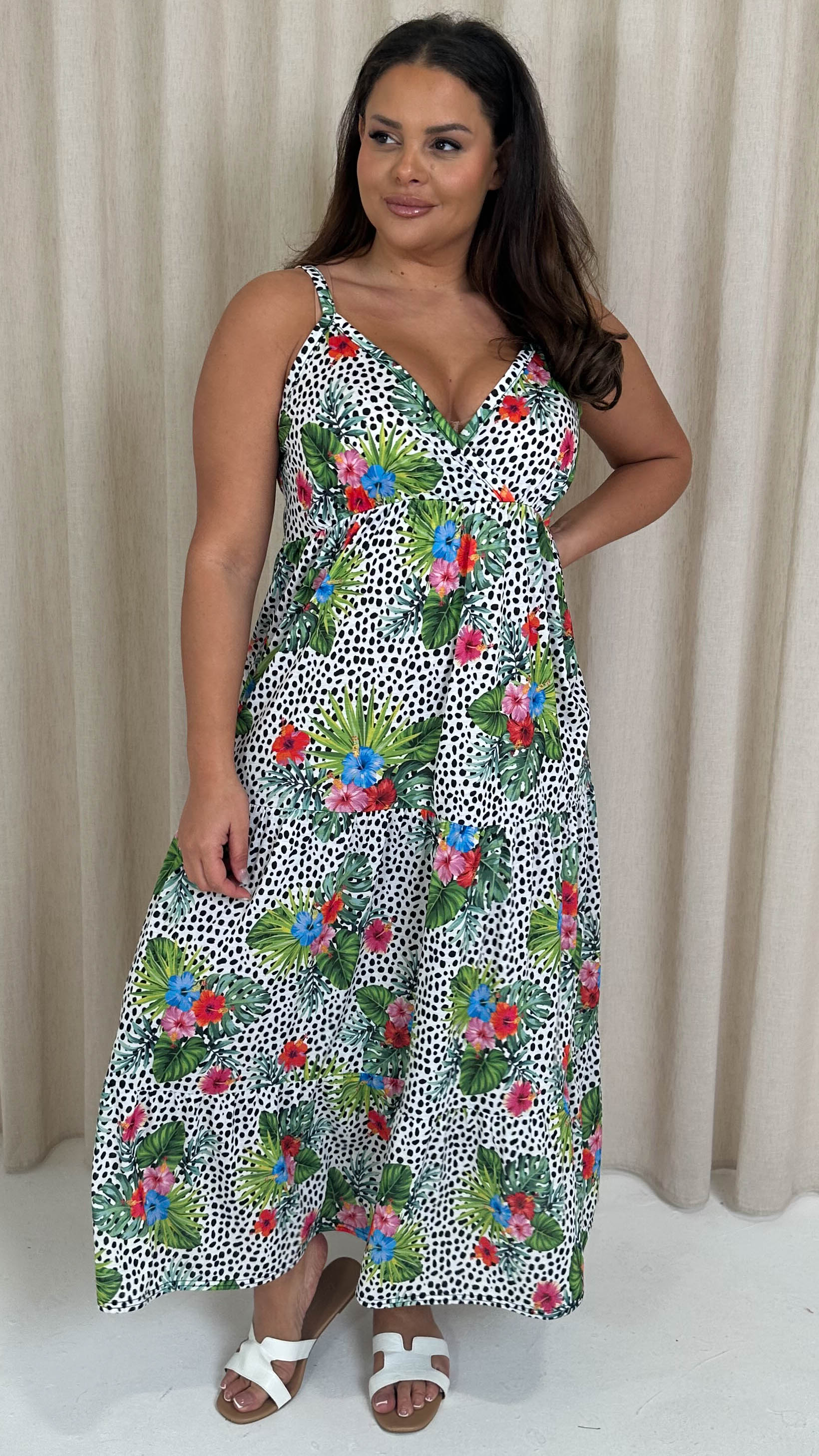 CurveWow Wrap Bust Maxi Dress Spot Palm Print
