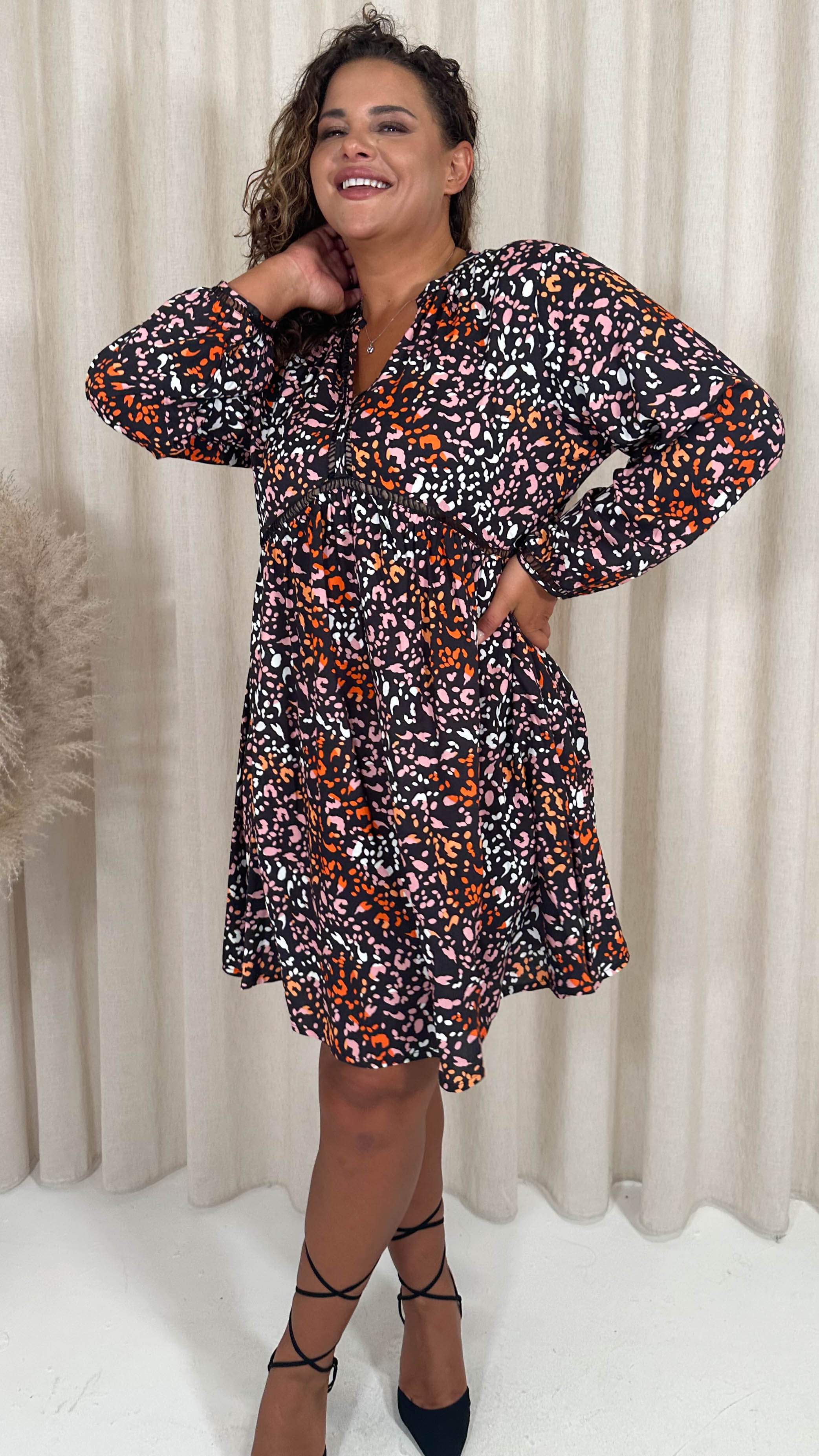 CurveWow Trim Detail Smock Dress Mixed Animal