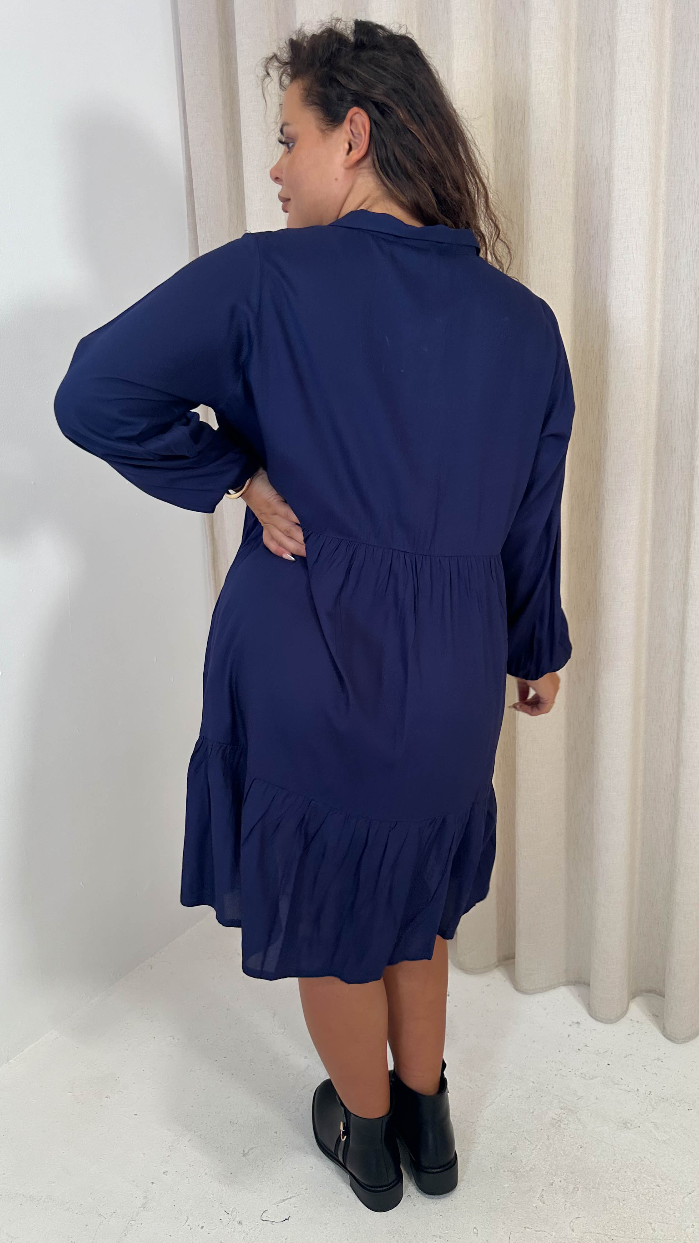 CurveWow Tiered Cargo Shirt Dress Navy