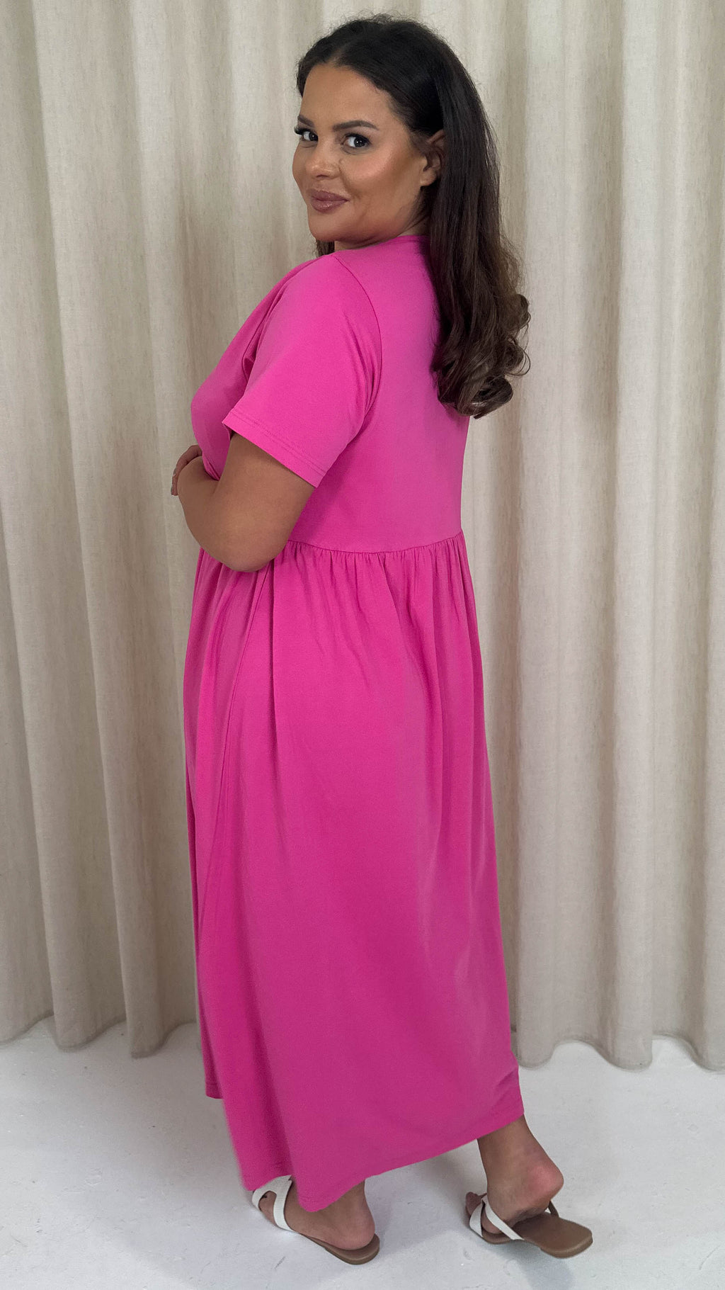 CurveWow Wrap Midi Dress Pink