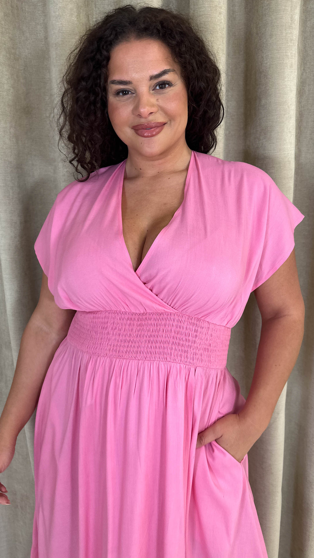 CurveWow Wrap Front Sundress Pink