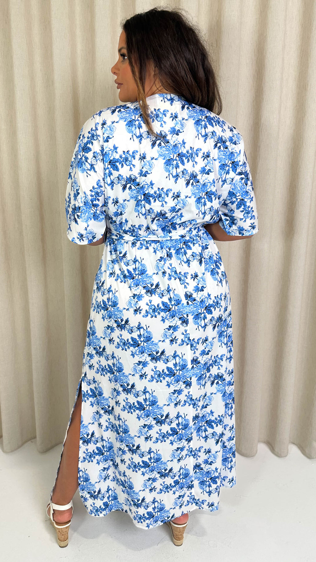 CurveWow Oriental Wrap Maxi Dress Blue Floral