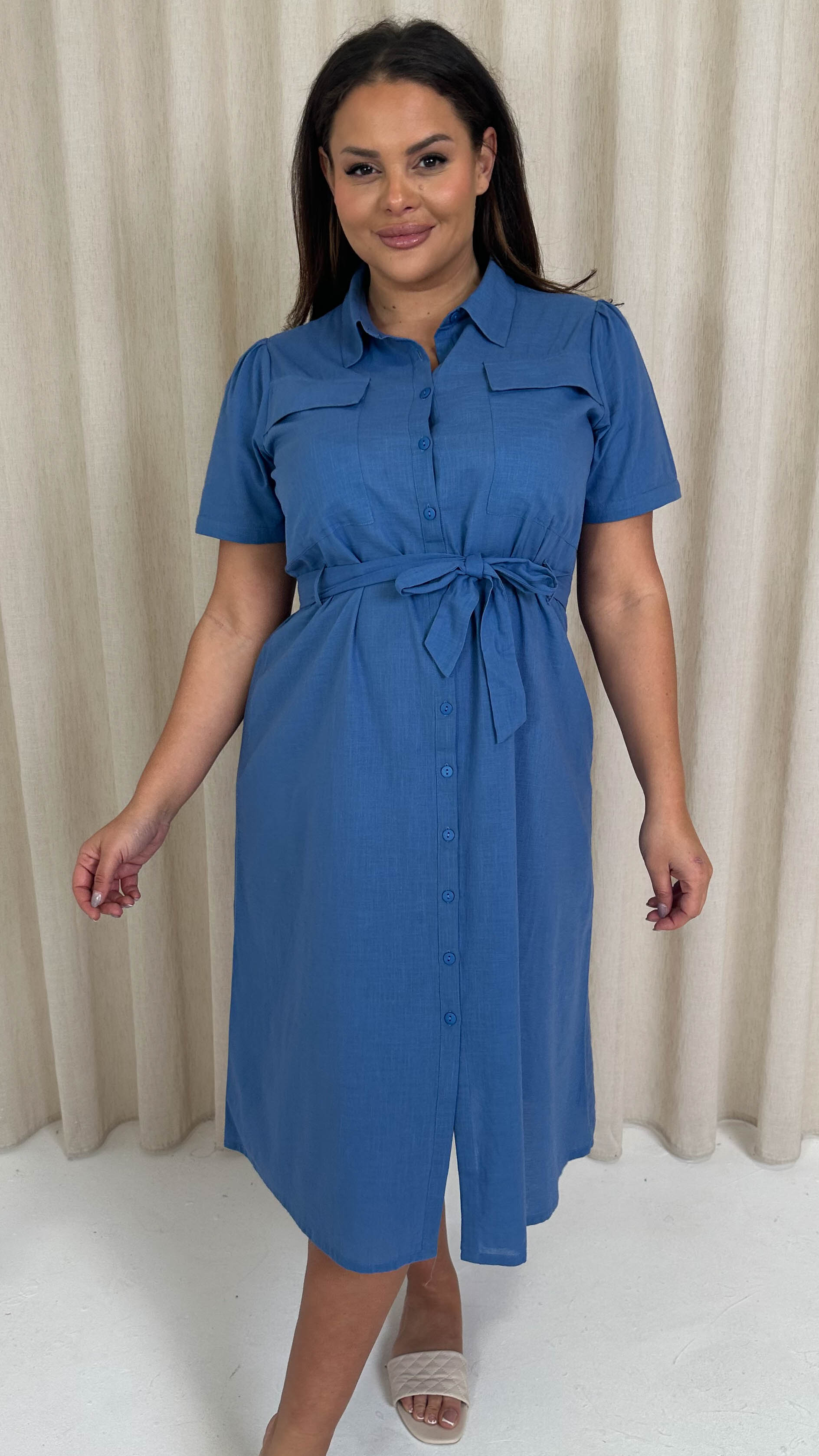 CurveWow SS Pocket Utility Dress Blue