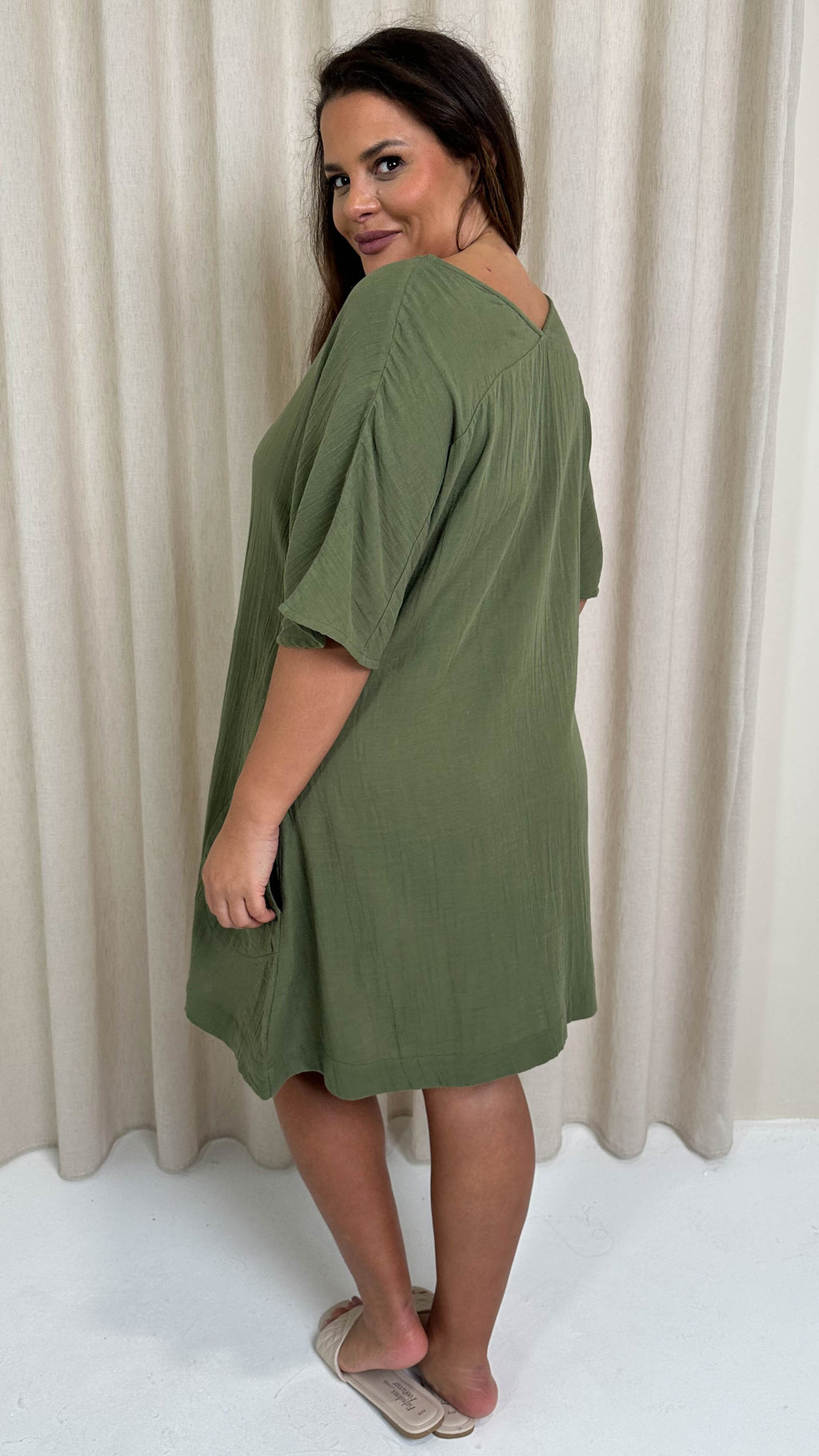 CurveWow Cotton Pocket Dress Khaki