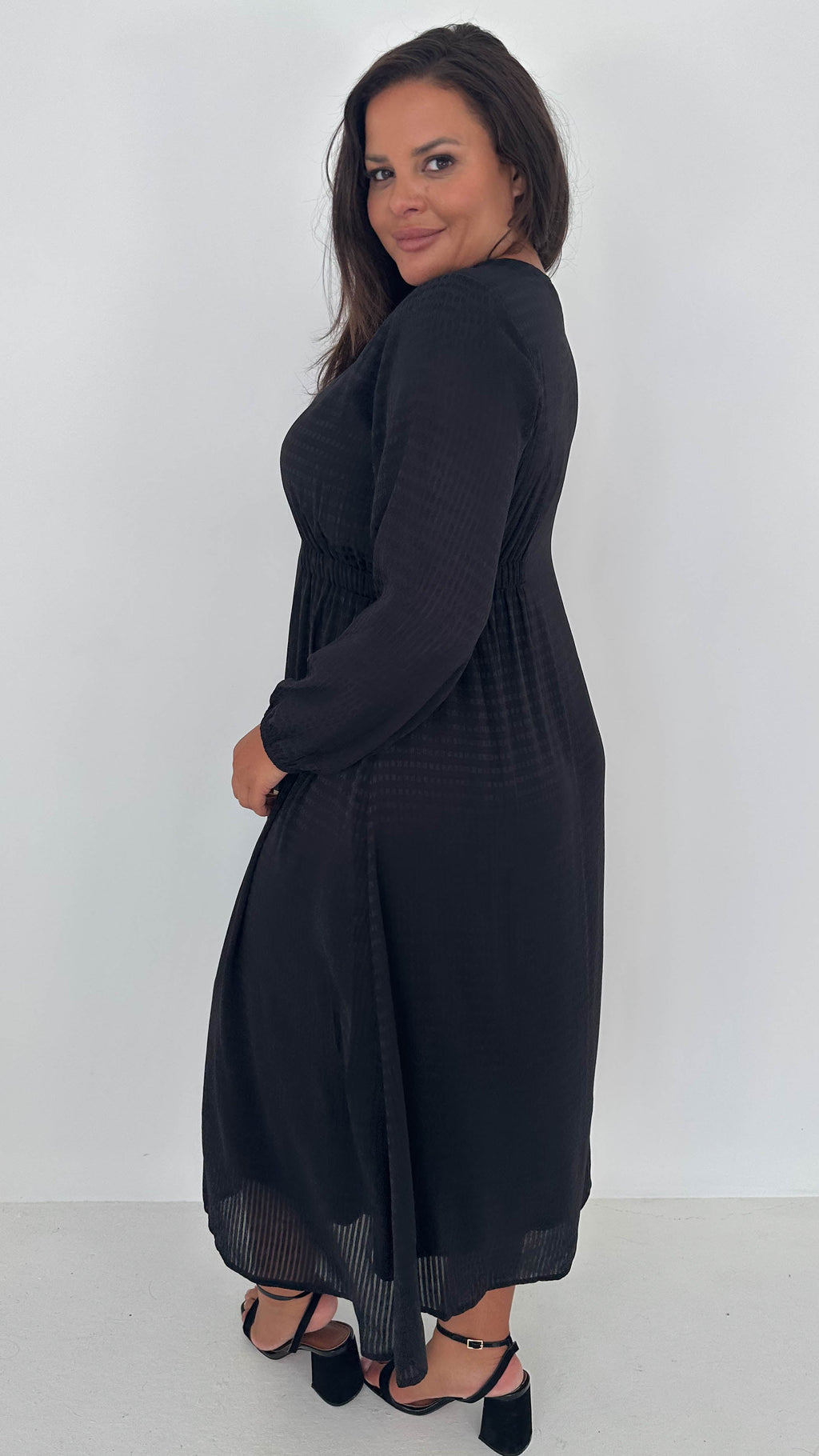CurveWow Textured Vneck Dress Black