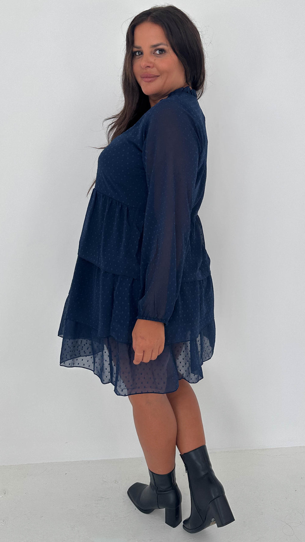 CurveWow Tiered Mini Dress Navy