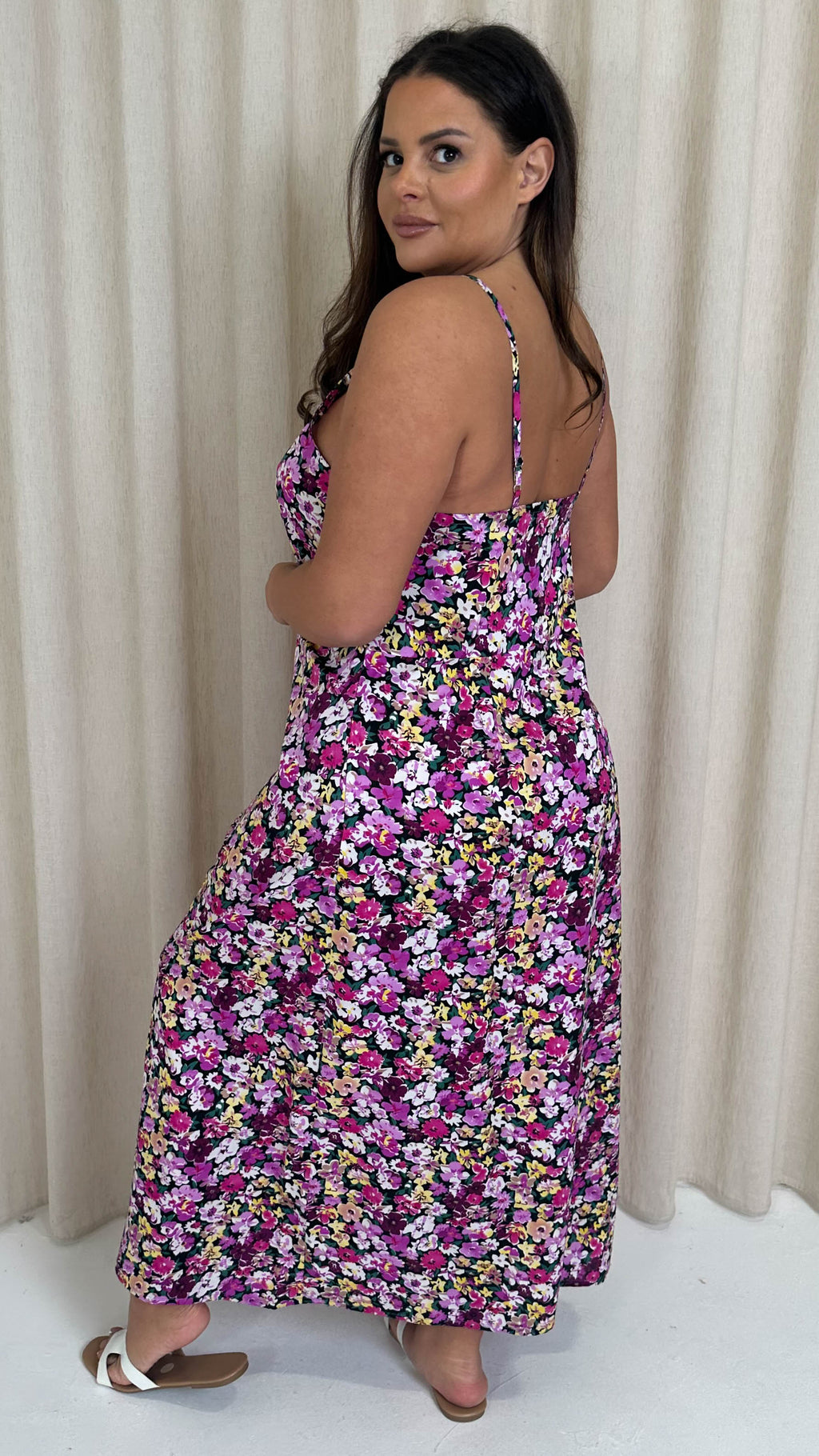 CurveWow Strappy Summer Tea Dress Pink Multi Floral