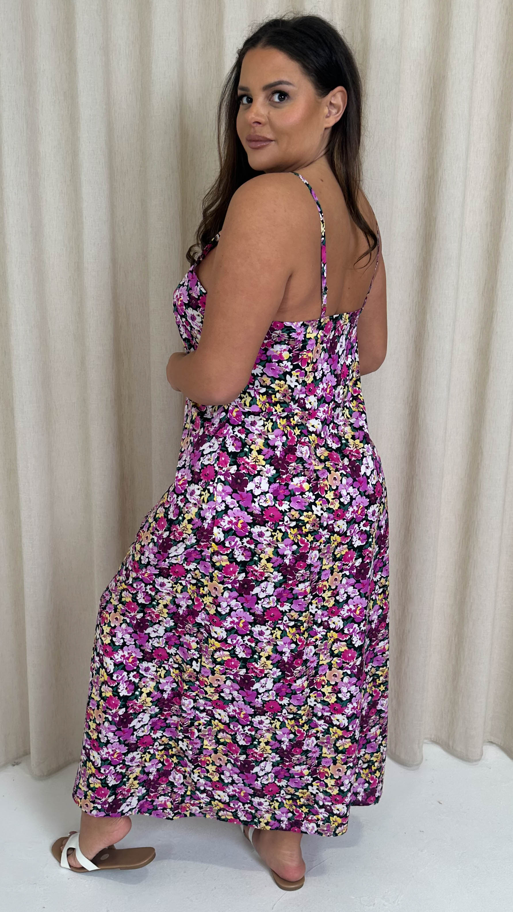 CurveWow Strappy Summer Tea Dress Pink Multi Floral