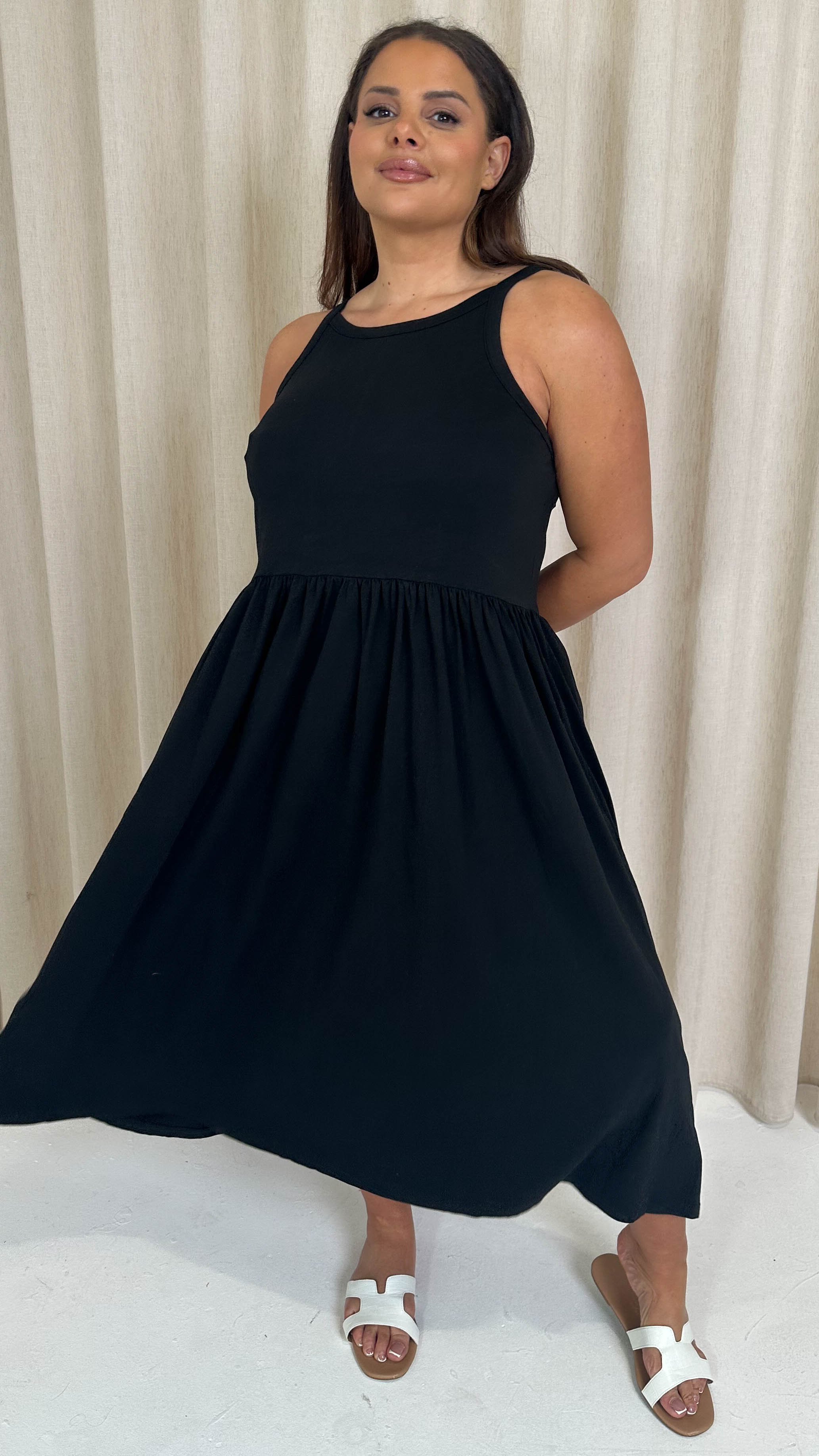 CurveWow Racer Aline Midi Dress Black