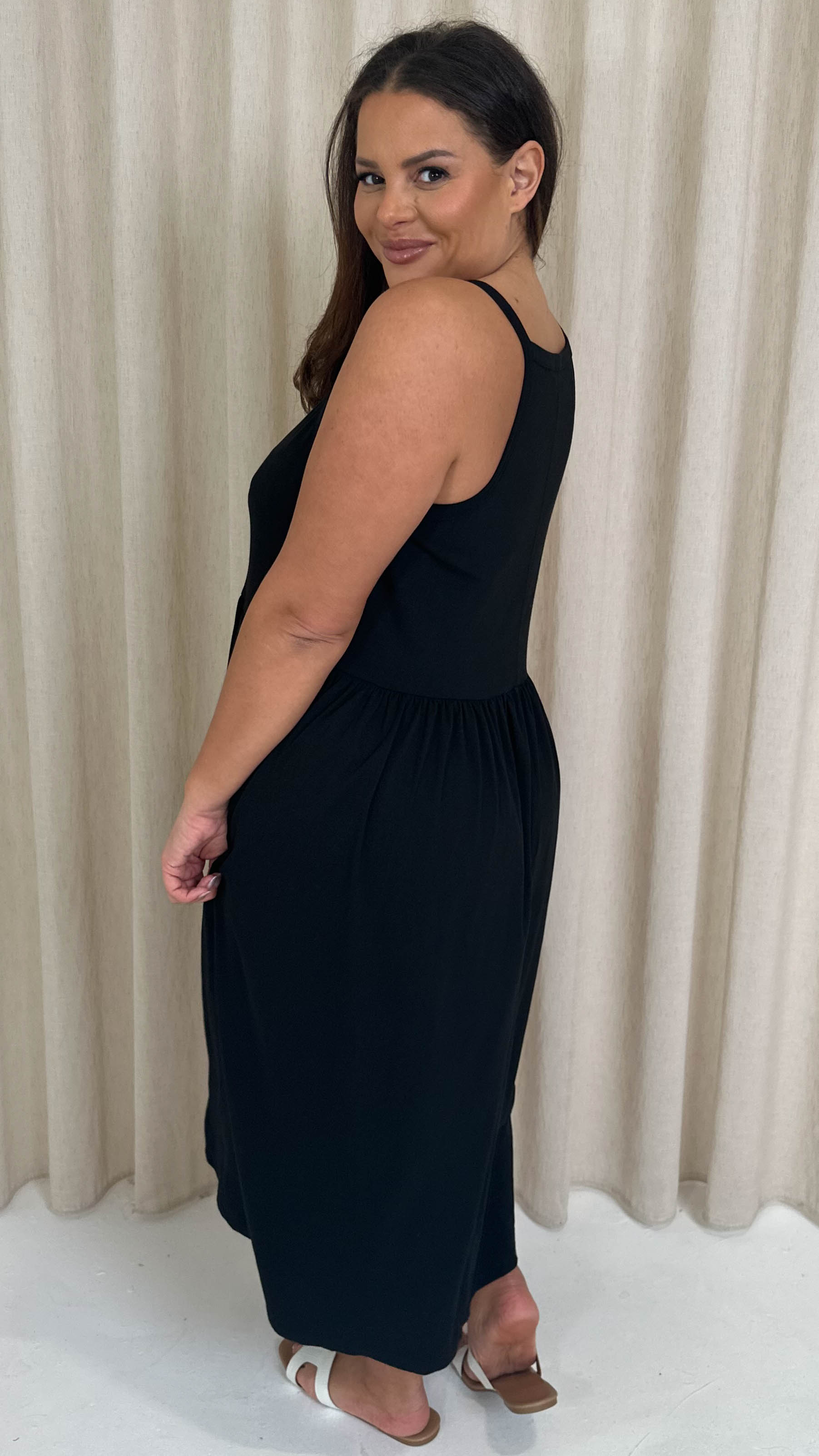 CurveWow Racer Aline Midi Dress Black