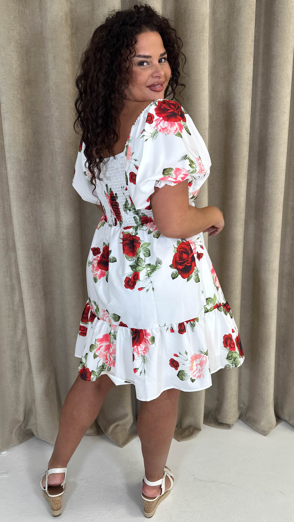 CurveWow Milkmaid Mini Dress Red & Pink
