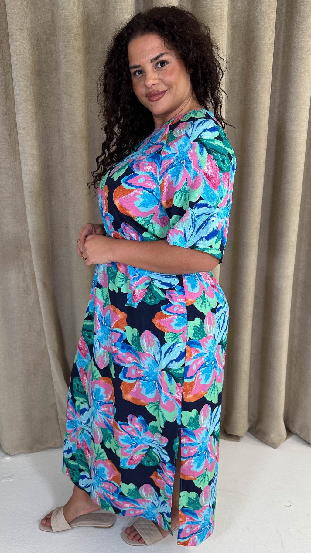 CurveWow One Shoulder Printed Maxi Dress Multi Floral