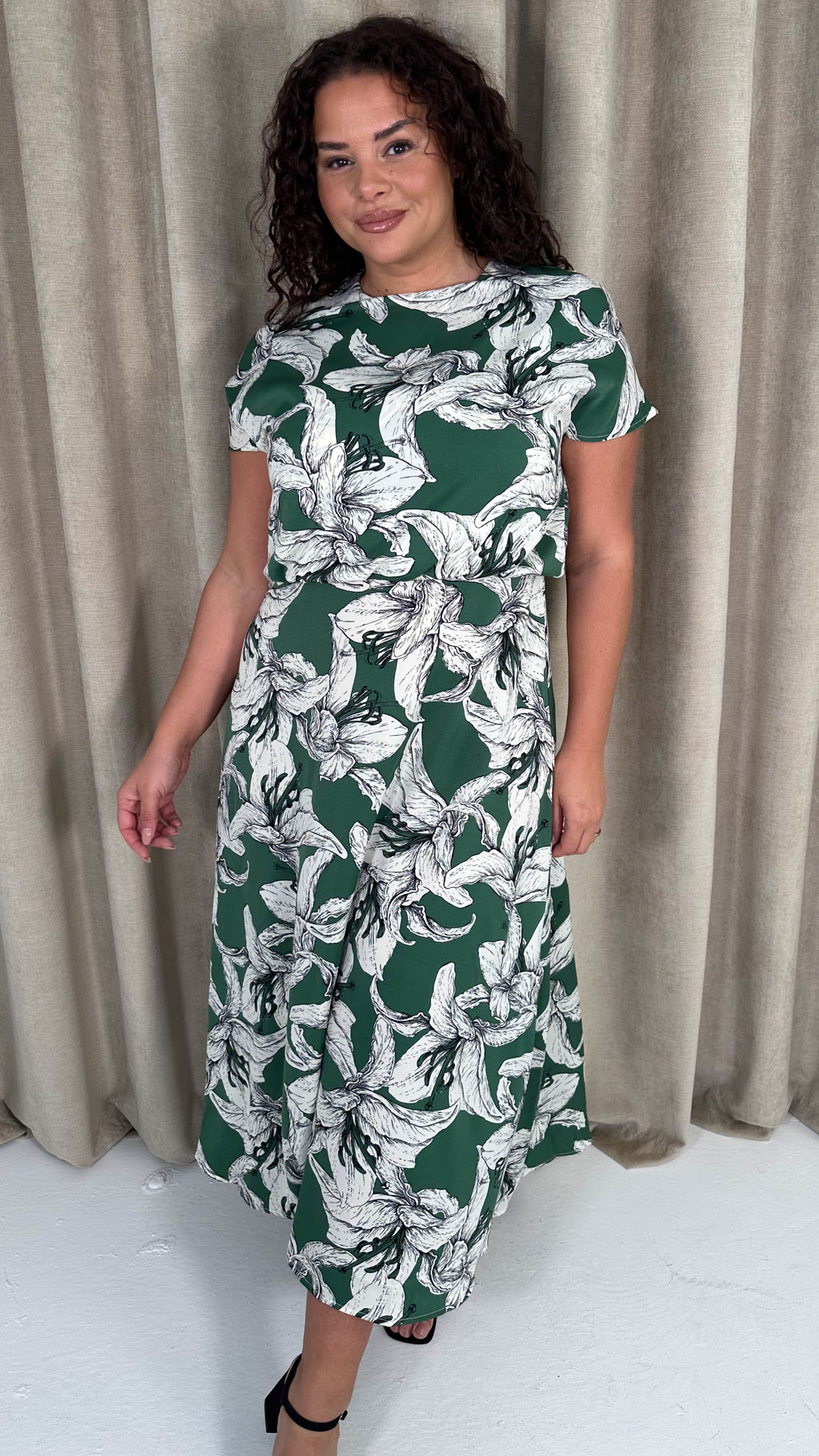 CurveWow Blouson Top Midaxi Dress Green Lily