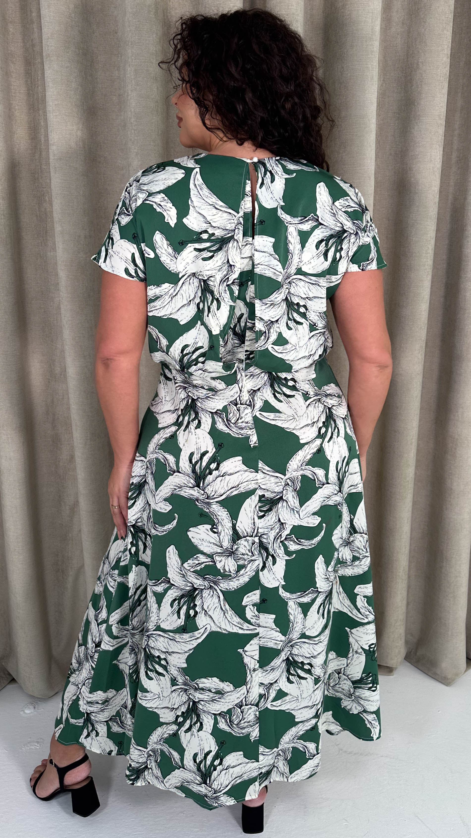 CurveWow Blouson Top Midaxi Dress Green Lily