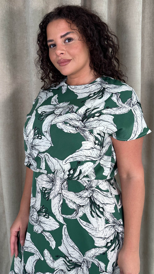 CurveWow Blouson Top Midaxi Dress Green Lily