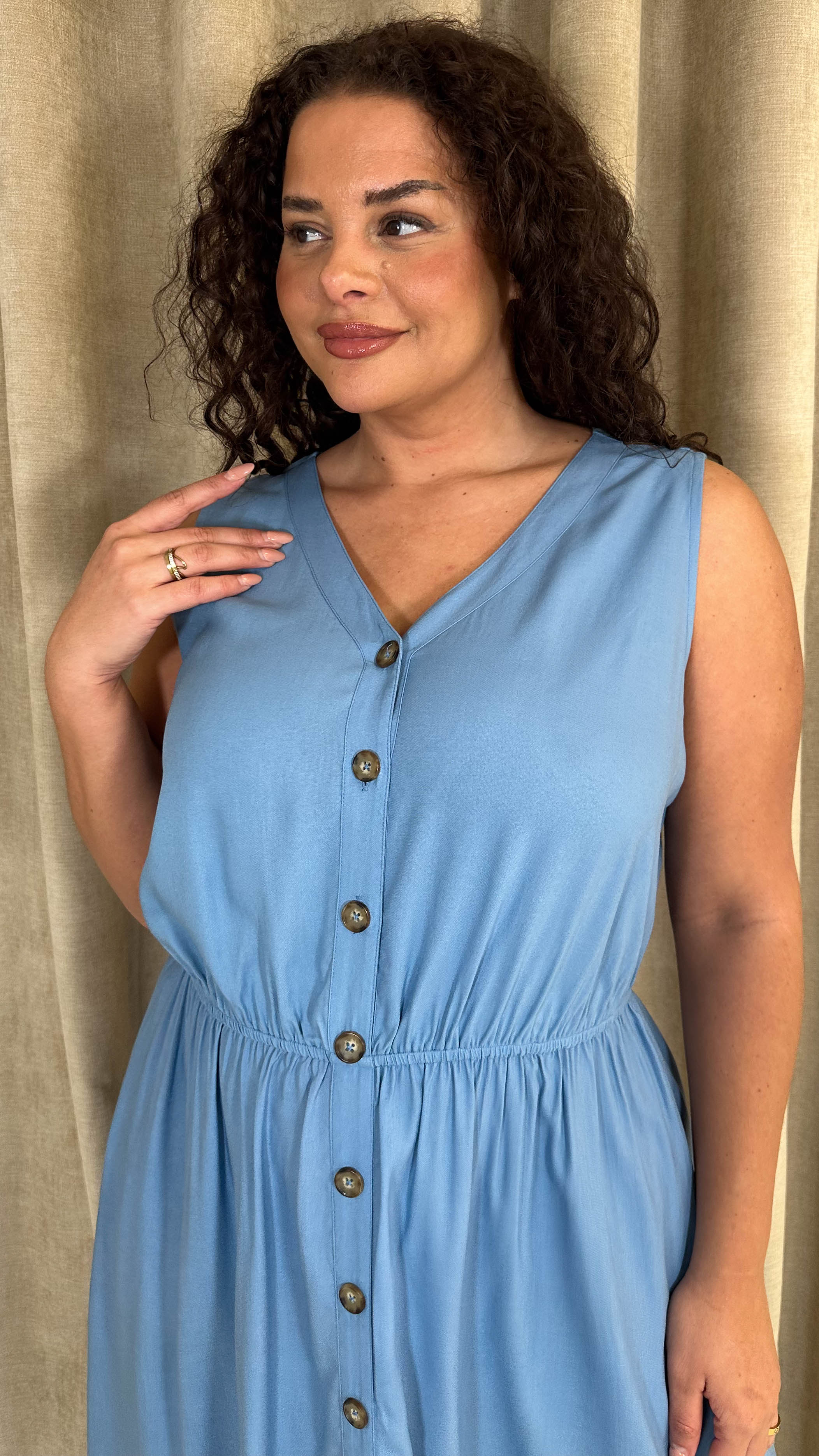 CurveWow Button Front Sundress Blue