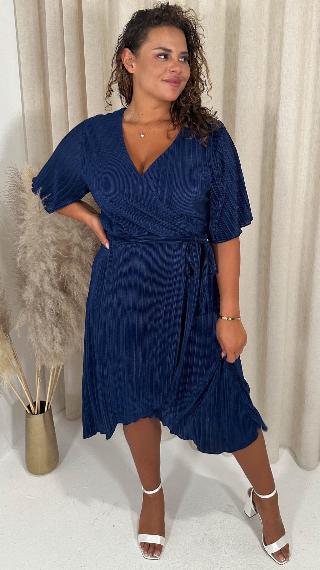 CurveWow Wrap Plisse Dress Navy