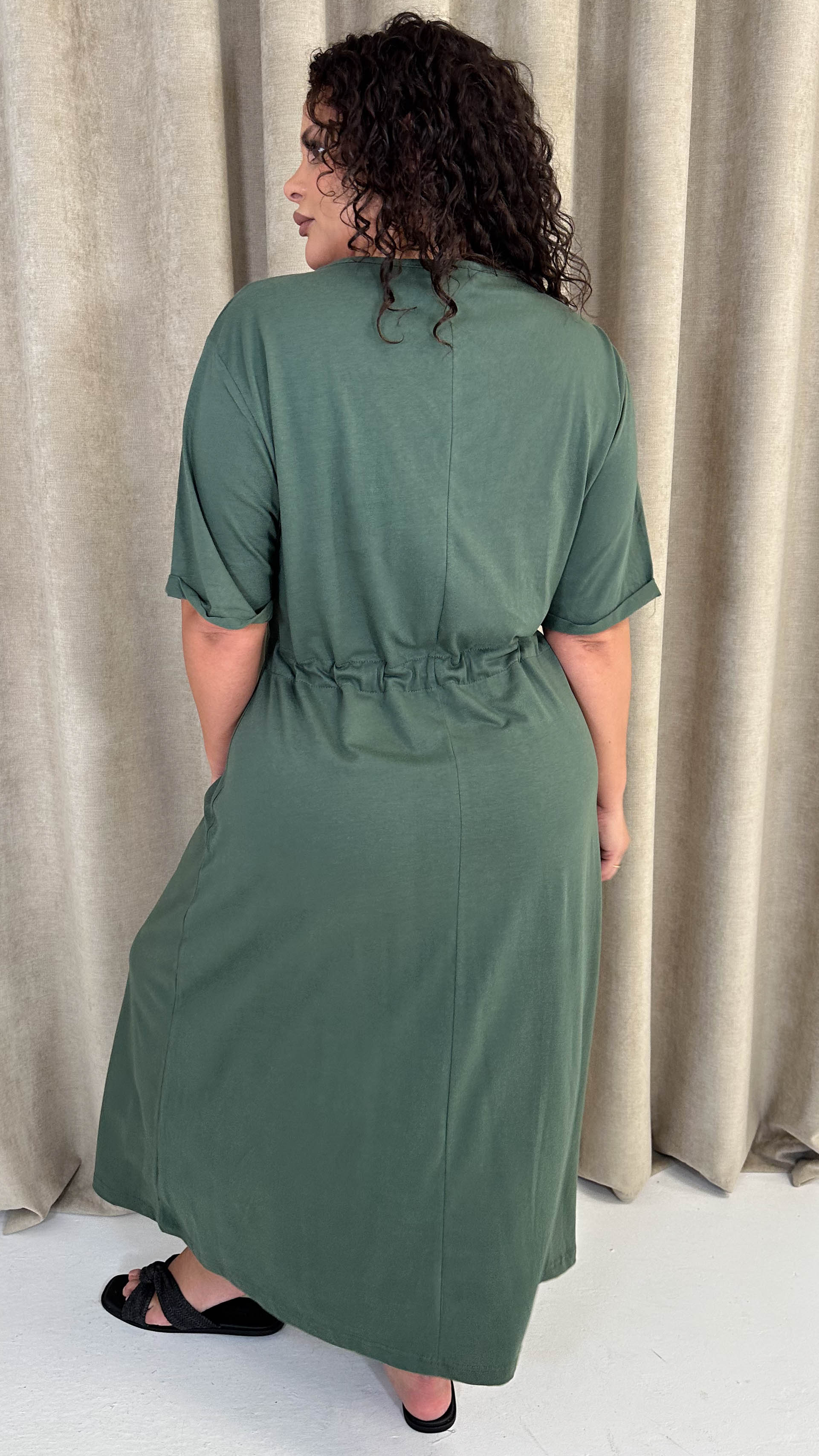 CurveWow Maxi T-Shirt Dress With Drawstring Khaki
