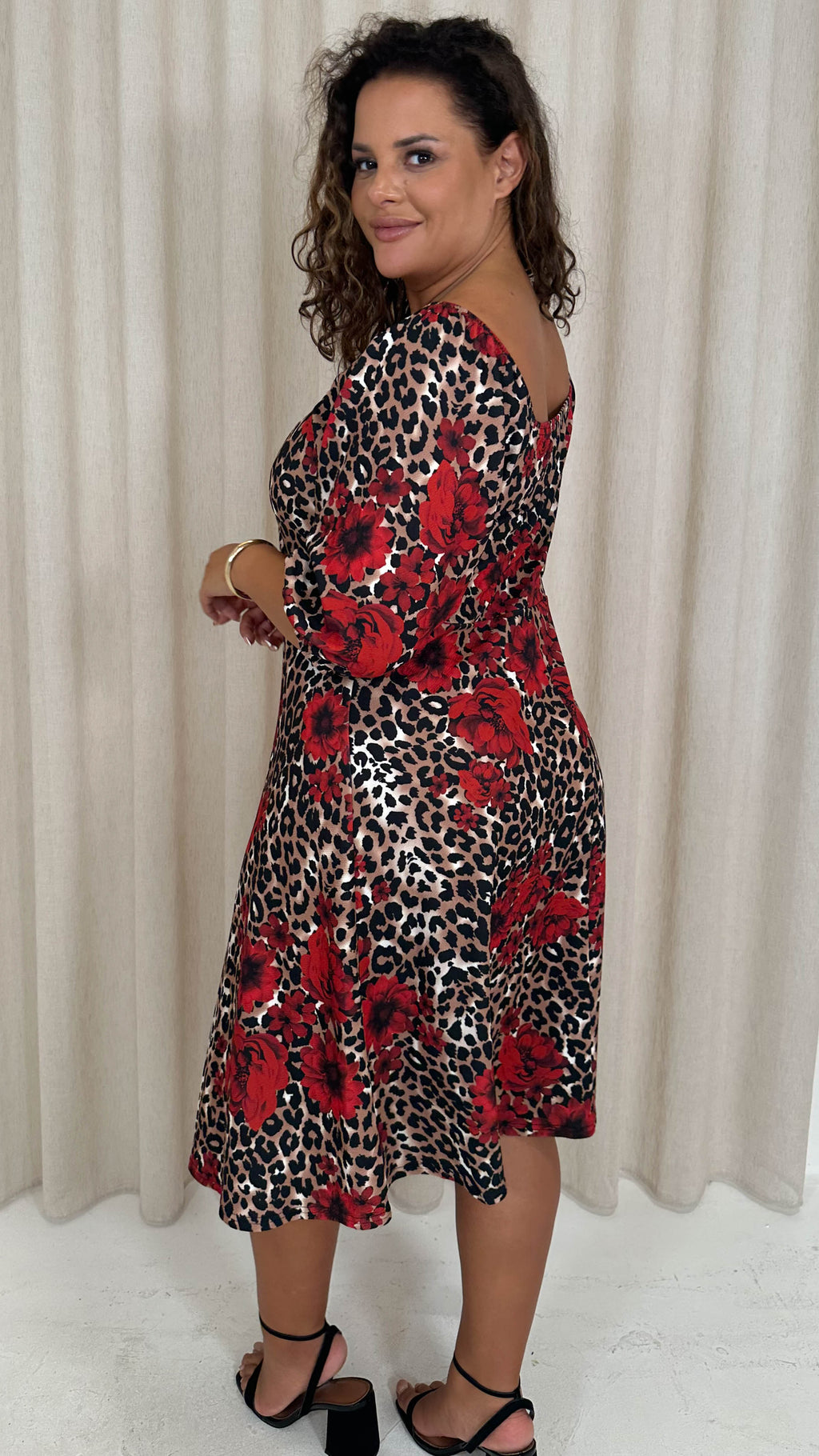 CurveWow Ubar Midi Dress Leopard Rose Print