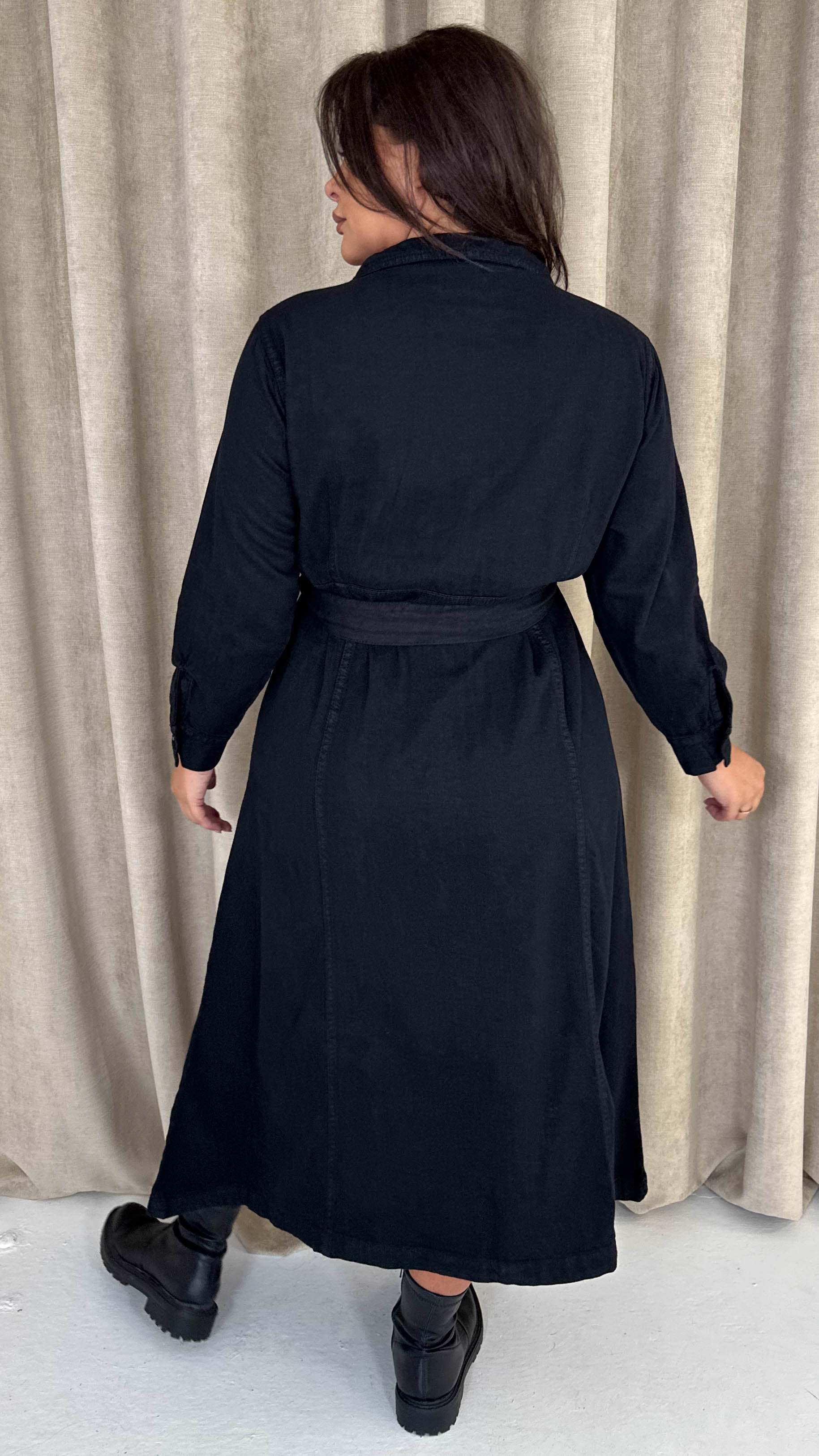 CurveWow Denim Belted Midaxi Shirt Dress Black Wash