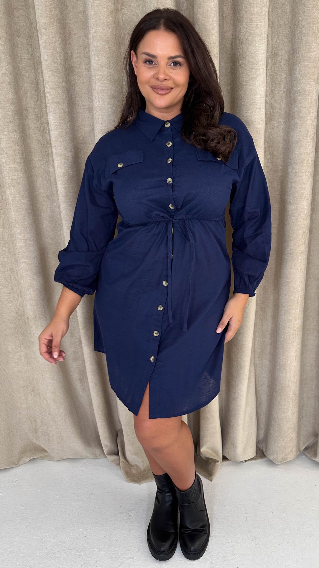 CurveWow Utility Shirt Dress Navy