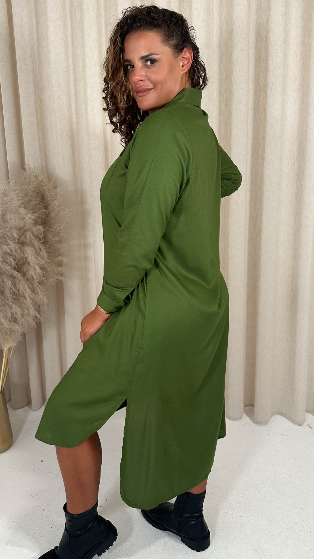 CurveWow Placket Shirt Dress Khaki