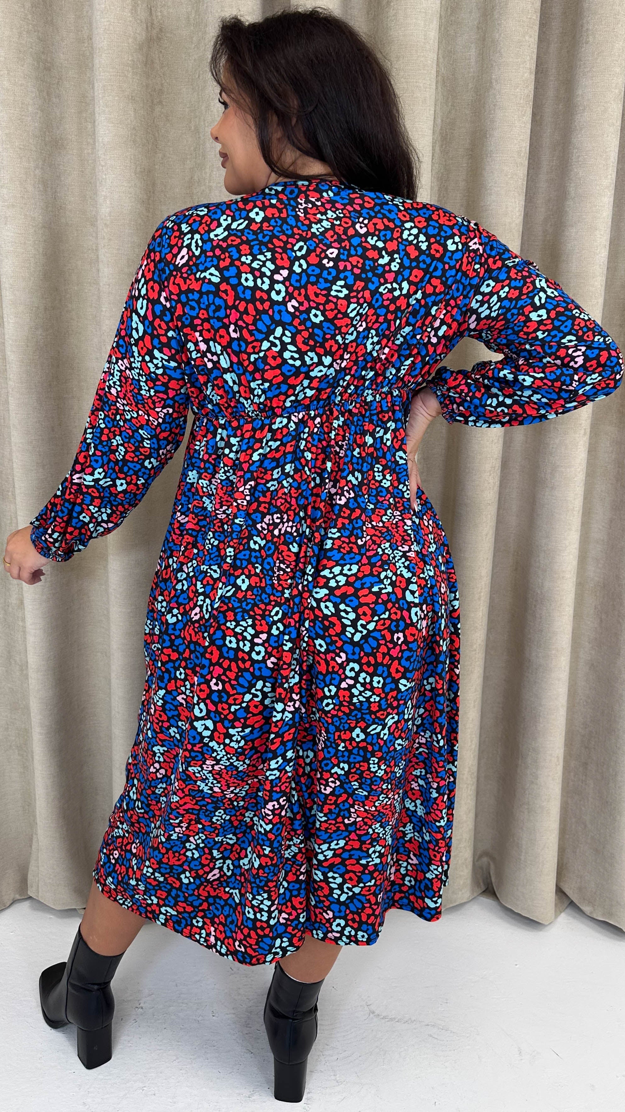 CurveWow Wrap Balloon Sleeve Midaxi Dress Leopard