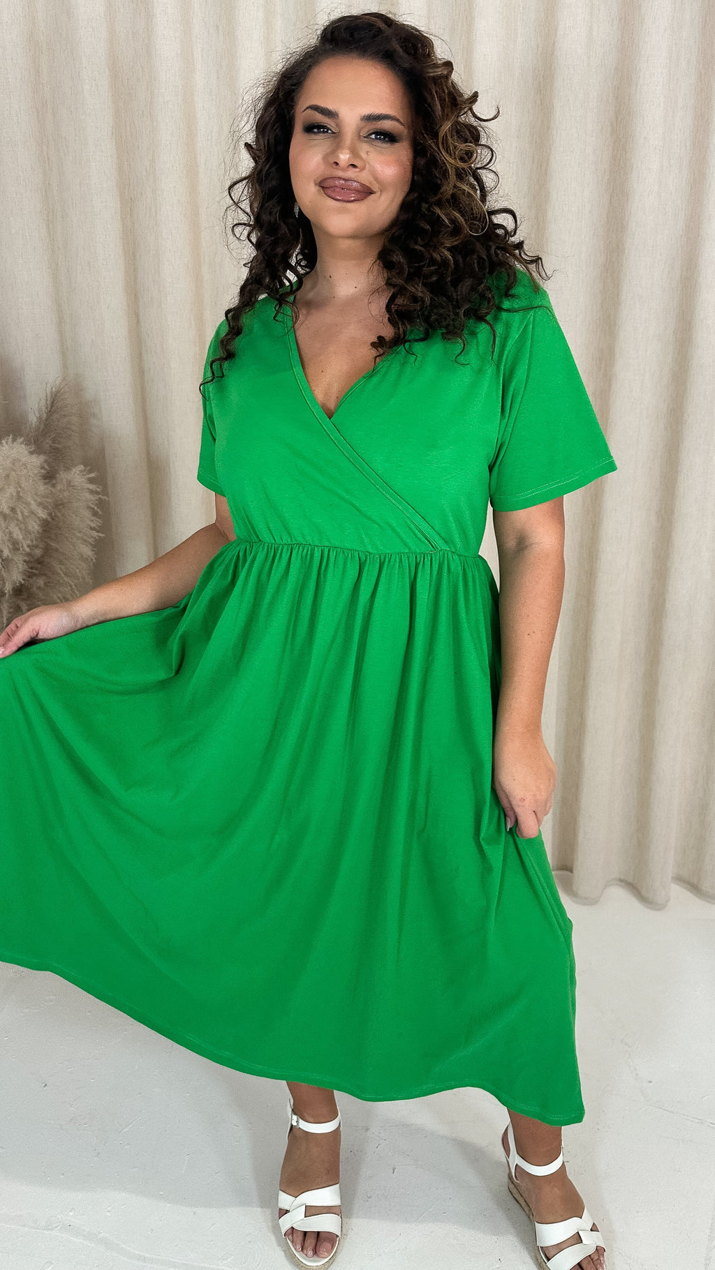 CurveWow Wrap Midi Dress Green