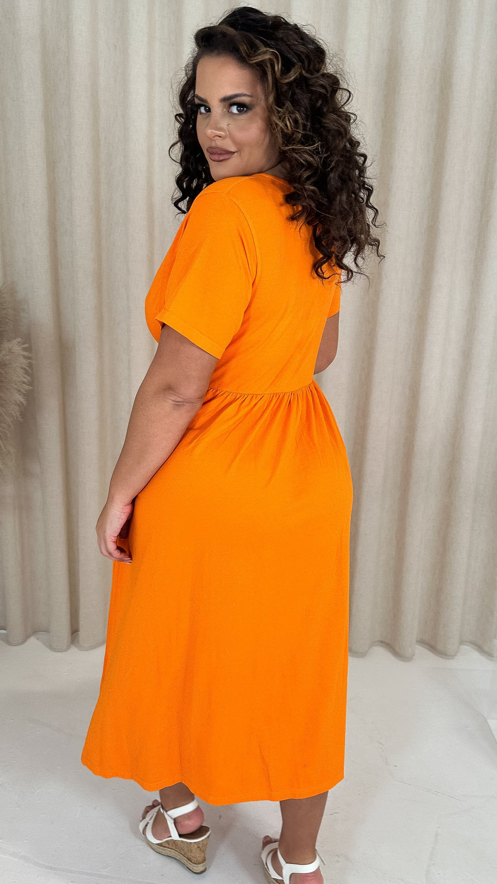 CurveWow Wrap Midi Dress Orange
