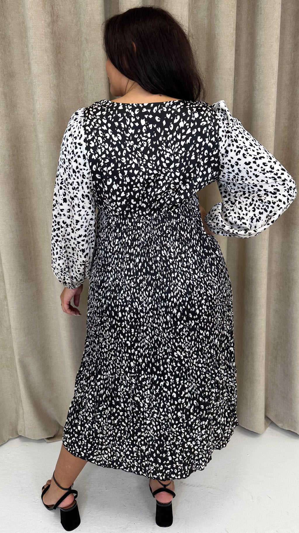 CurveWow Spliced Cowl Neck Pleated Midi Dress Mono Animal