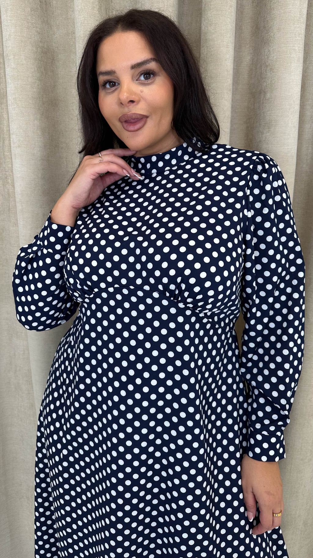 CurveWow High Neck Polka Maxi Dress Navy