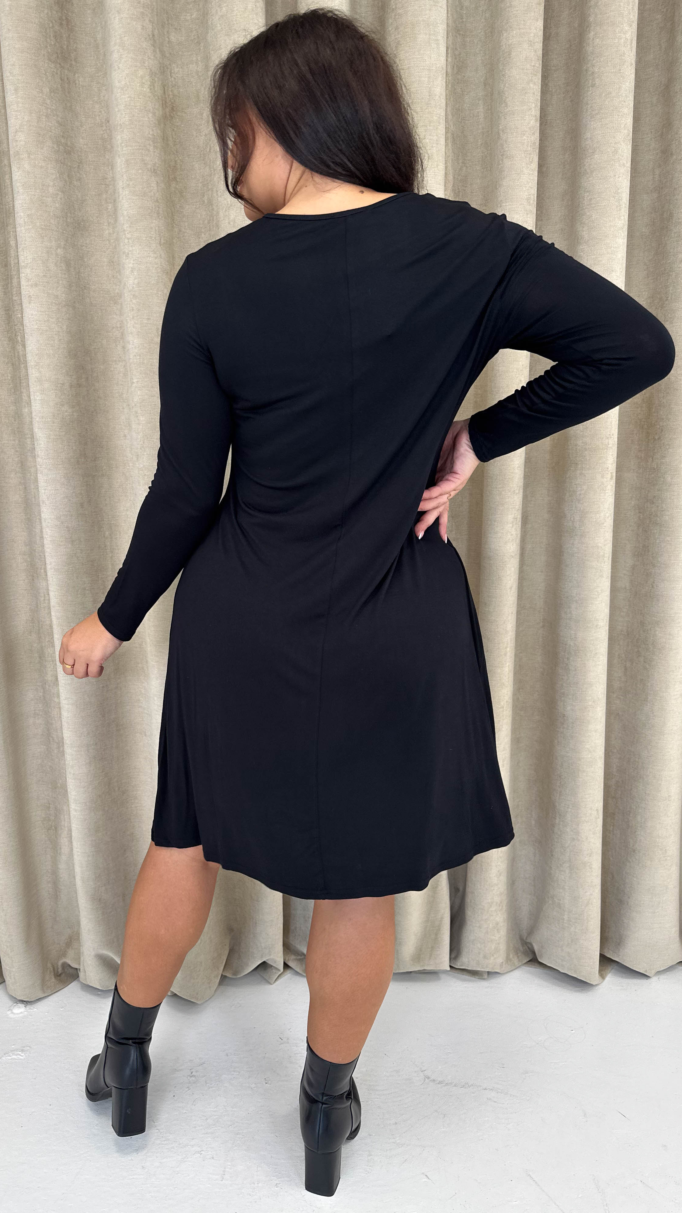 CurveWow Long Sleeve Swing Dress Black