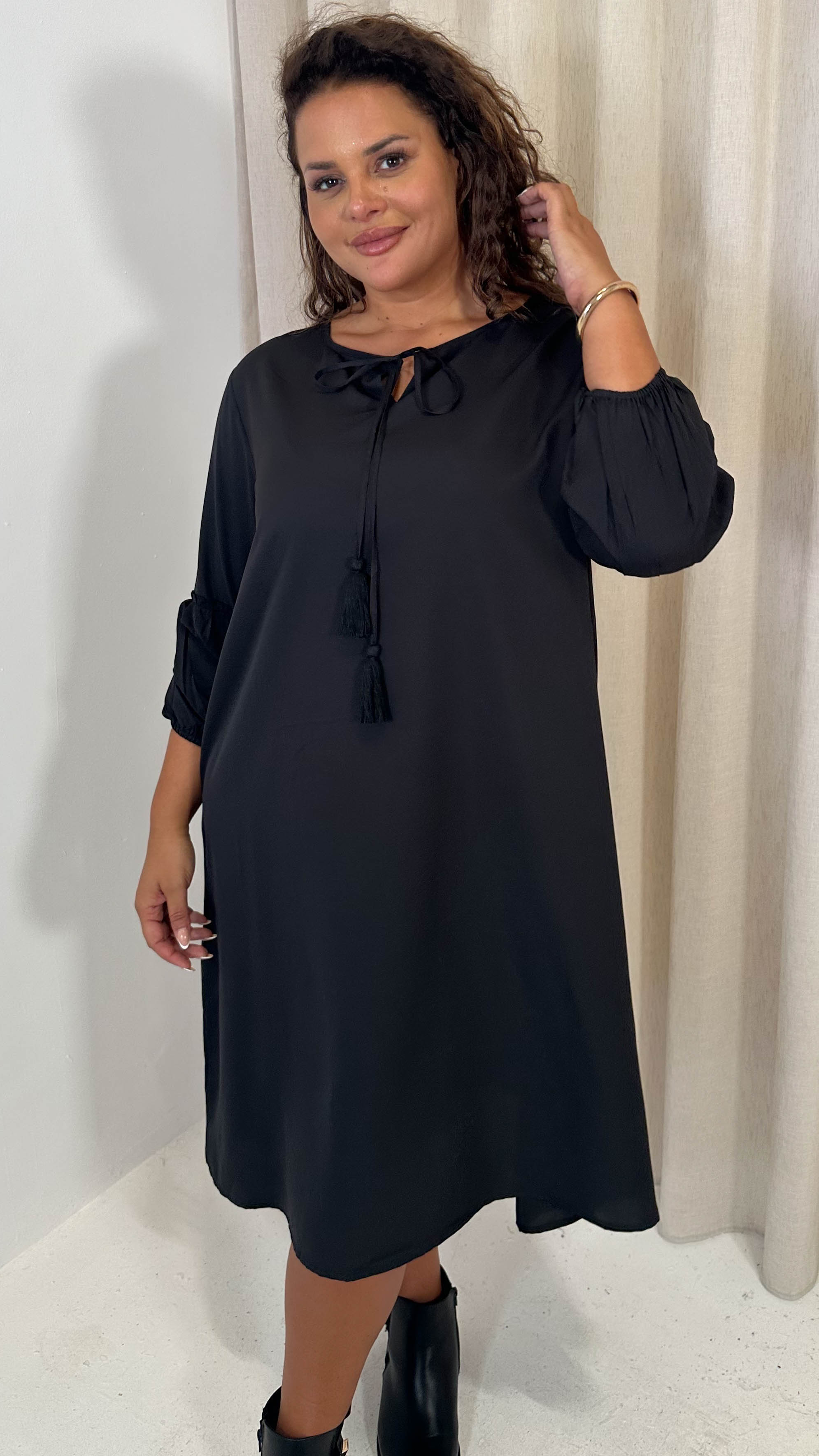 CurveWow Tassel Swing Dress Black
