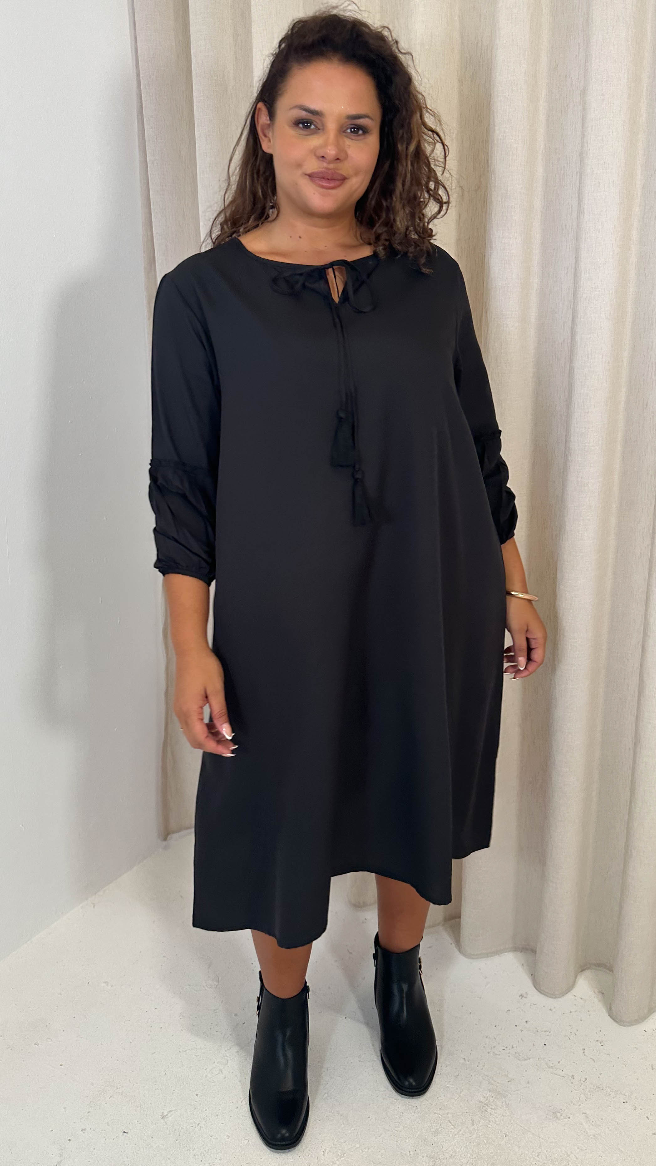 CurveWow Tassel Swing Dress Black