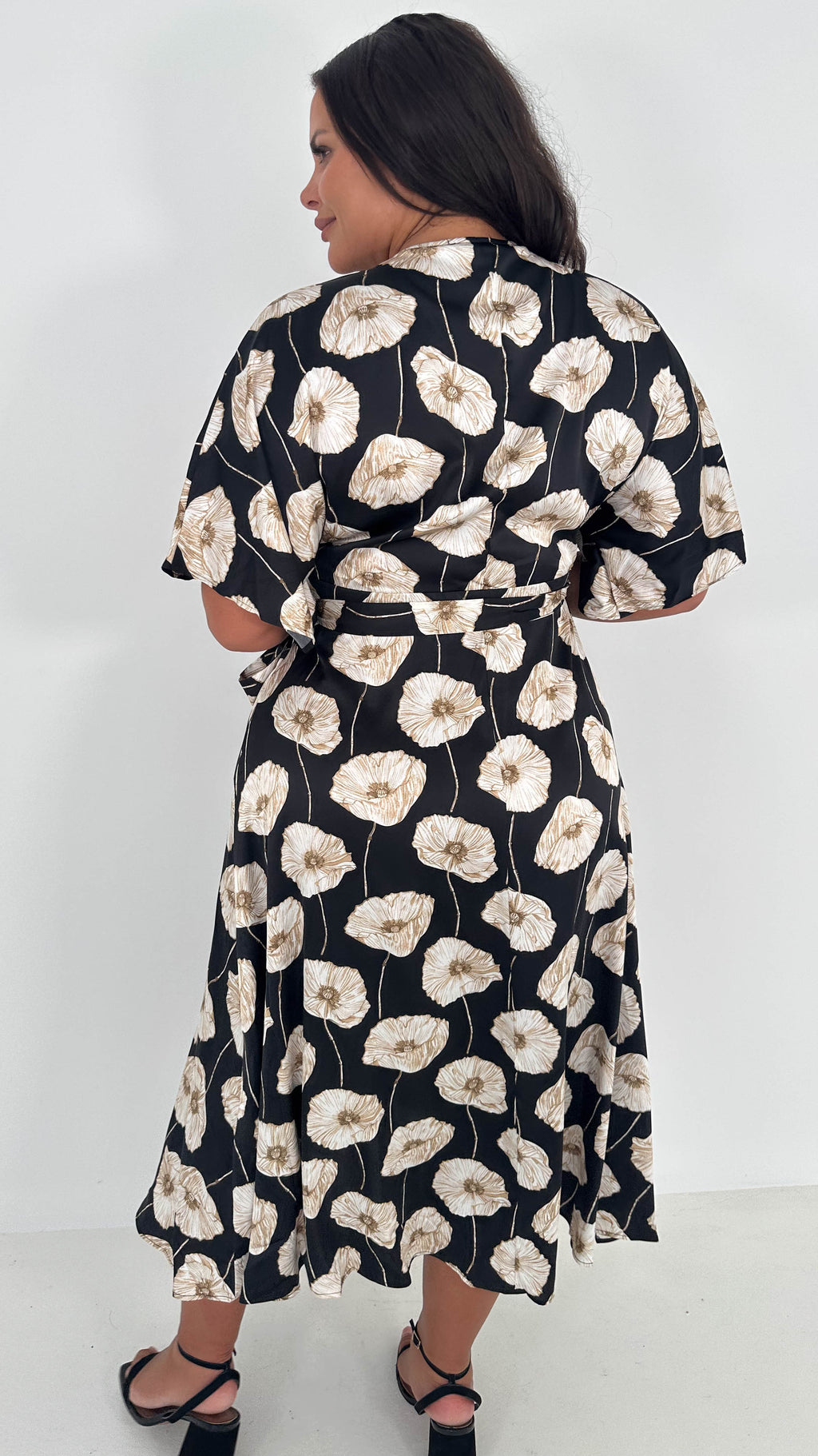 CurveWow Kimono Wrap Midaxi Dress White Poppy
